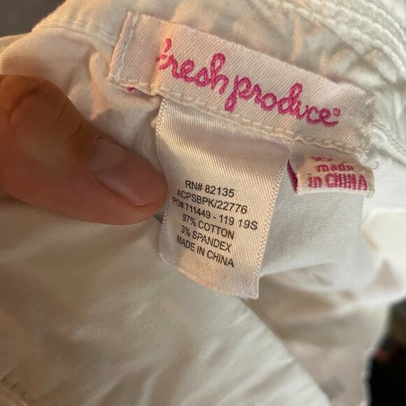 Women's XXL Fresh Produce White Ruched Cotton Pull On Cropped Pants Capris - Picture 5 of 5